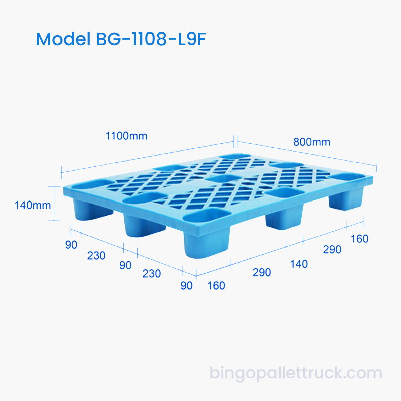 1100×800mm Light Duty Ultra-Durable Nine Feet HDPE Plastic Pallet