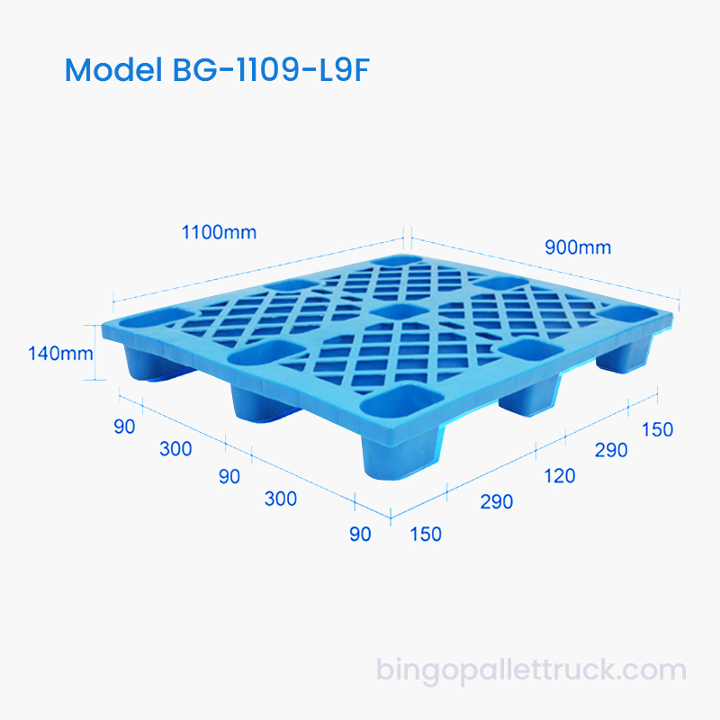 1100×900mm Light Duty Ultra-Durable Nine Feet HDPE Plastic Pallet