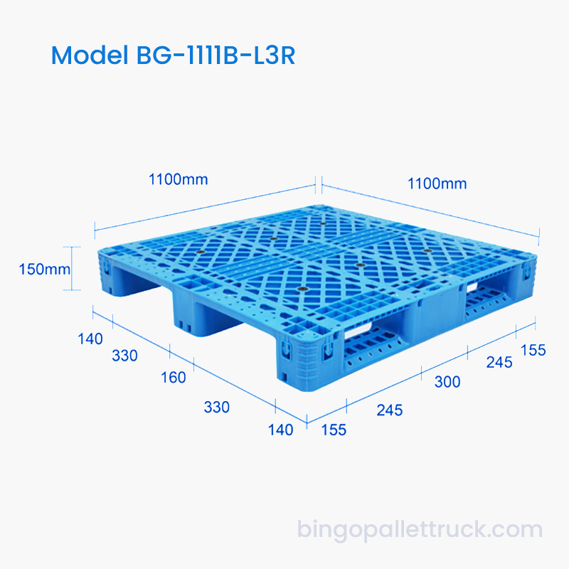 1100×1100mm 4-Way Entry 3-Runner Plastic Pallet