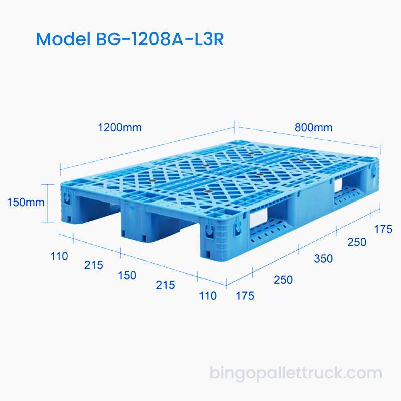 1200×800mm 4-Way Entry 3-Runner Plastic Pallet