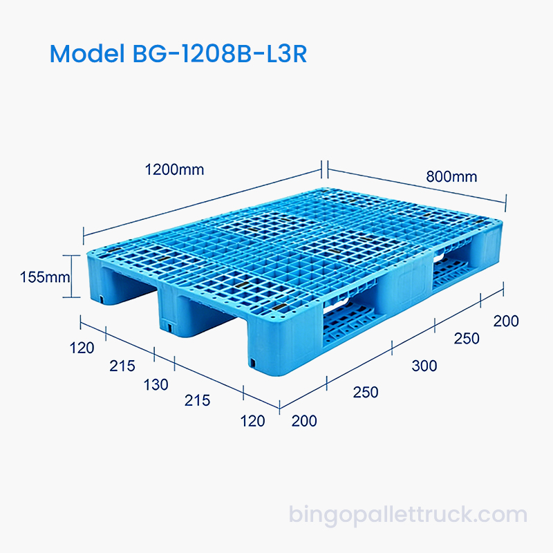 1200×800mm 4-Way Entry 3-Runner Plastic Pallet