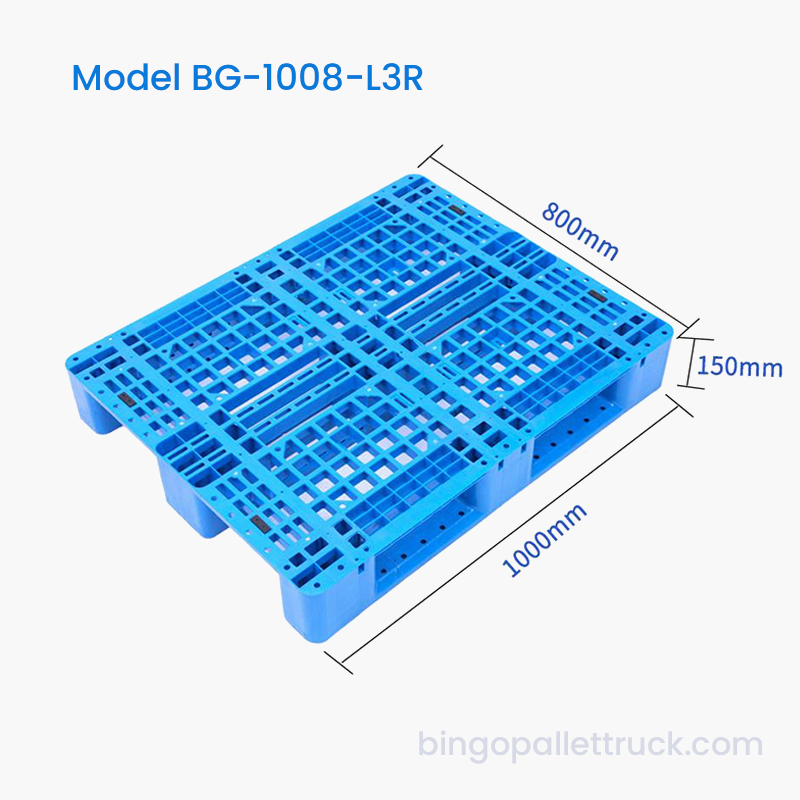 1000×800mm 3-Runner HDPE Plastic Pallet for Warehouse Racking