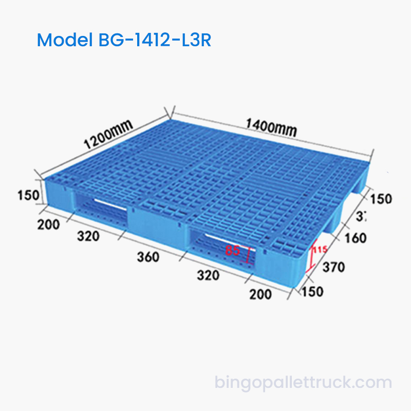 1400×1200mm 3-Runner UHBMPE Plastic Pallet