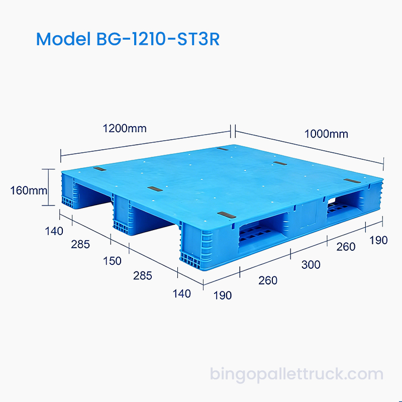 1200×1000mm Solid Top 3 Runners Plastic Pallet