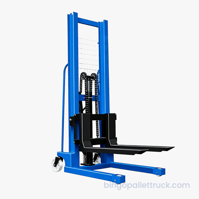 1000kg Manual Stacker with Adjustable Forks for Multiple Pallet Sizes